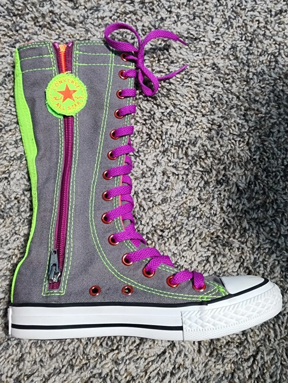 Rare Chuck Taylor All Star X-Hi Knee High  Converse Sneakers Gray/Purple Laces